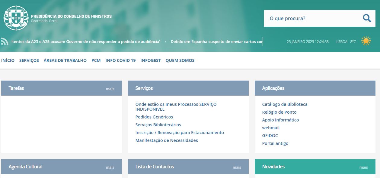 PCM Online- Intranet da Secretaria-Geral da Presidência do Conselho de Ministros